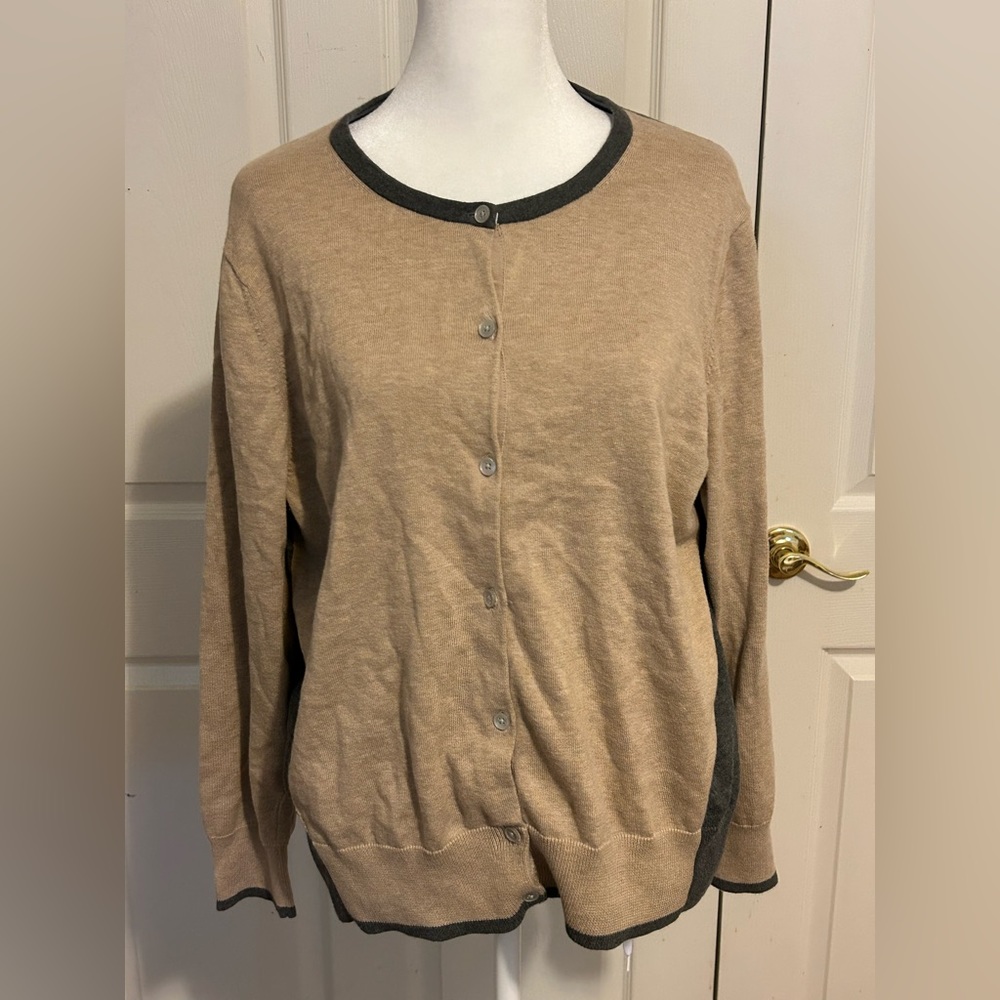 Land’s End tan and gray cardigan, size XL Petite